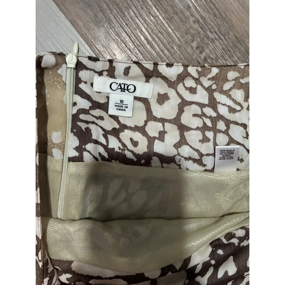 Cato Brown Cream Animal Print Tiered Ruffle Mini Skirt Size 10 Lined Side Zip